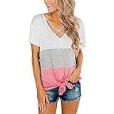 haoricu Women Blouse, Summer Women Casual Short Sleeve Patchwork Lace Solid Top T-Shirt
