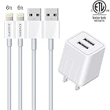 KOZOPO Phone Charger Durable USB Cable 6FT (2-Pack) Fast Charging Data Sync Transfer Cord with 2 Port Plug Travel Wall Charger Compatible with Phone X/8/7/Plus/6S/6/SE/5S/5C