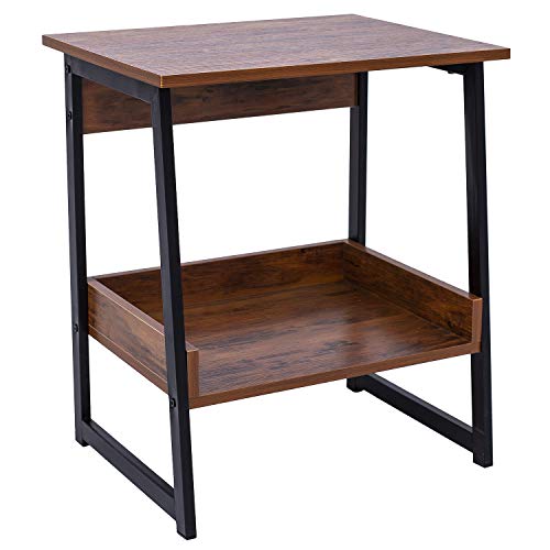 image for HOFOME End Table for Living Room, 2 Tier Storage Side Table, Metal Nig