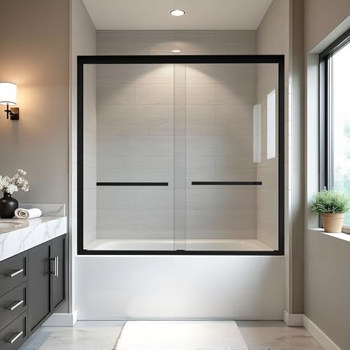Bathtub Sliding Shower Door 56-60" W x 58" H, Matte Black