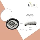 Magnetic Eyelashes, VereBeauty Magnetic False Eyelashes with 3 Magenet 3D Longer & Thicker Glamorous 100% Handmade False Eyelashes (4 Pcs, Black)