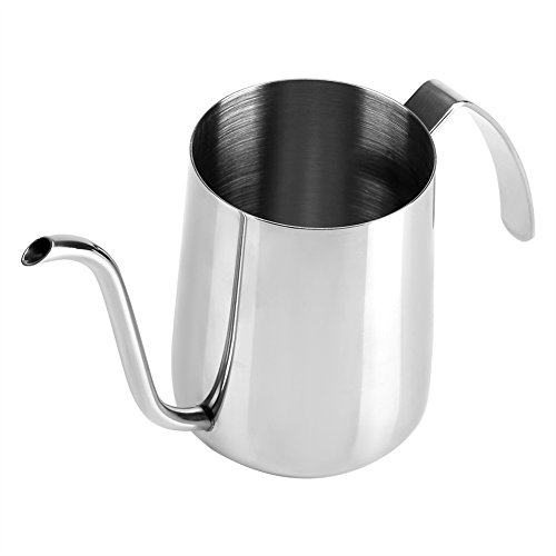 Stainless Steel Tea Kettle Stovetop Teapot 350ML Stainless Steel Pour Hand Coffee Drip Pot Long Gooseneck Spout Kettle(银色)