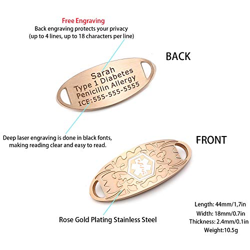 Rose Gold Tone Gardenia White Medical Alert ID Tag for Custom Engraving Bracelet Parts - Thumbnail 2