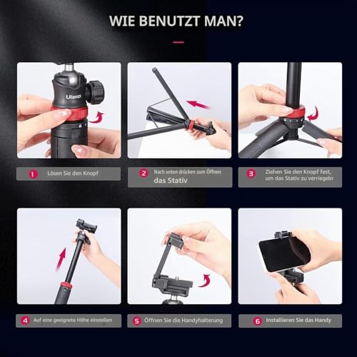ULANZI MT-44 Mobile Phone Camera Tripod 147 cm 2-in-1 Selfie Stick Remote Control, 360° Ball Head, Cold Shoe Mobile Phone Holder, 1/4 Inch Thread Compact Travel Tripod Tripod for DSLR Cameras Canon Samsung iPhone