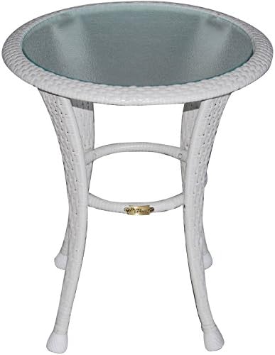Includes glass topped table All-weather wicker covers a sturdy steel frame Easy care Azalea Ridge Outdoor Side Table, White