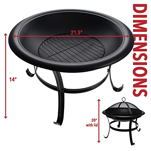 Gas One 22 In Outdoor Wood Burning Fire Pit With Mesh Lid And Fire