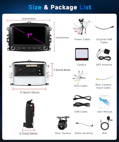 VECHTEL 4G+64G Android 15 Car Radio for Fiat 500L 2013-2019, 7 Inch HD Screen Car Radio co Carplay Android Car Wireless GPS Wi-Fi USB Bluetooth FM Radio RDS Rearview Camera