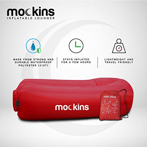 Mockins Red Inflatable Lounger Air Sofa Perfect for Beach Chair Camping
