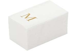 Restaurantware Paper Napkins Pack of 50 Gold Letter M Linen-Feel Disposable Guest Towels 15.75 x 7.87 Inches, Elegant Airlaid