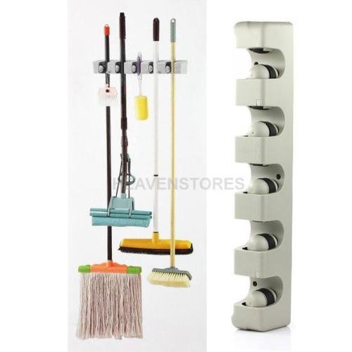 NPLE--5 Racks Kitchen Storage Brush Mop Broom Holder Organizer Tool Wall Mount Hanger - Thumbnail 6