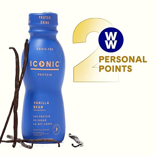 ICONIC PROTEIN DRINKS, VANILLA BEAN (12 PACK) – SUGAR FREE & LOW CARB – 20G GRASS FED PROTEIN – LACTOSE FREE, GLUTEN FREE, NON-GMO, KOSHER – KETO FRIENDLY PROTEIN SHAKES