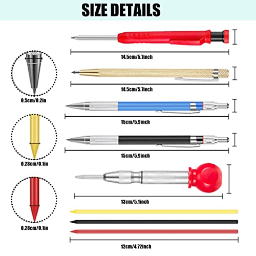 9 Pack Mechanical Carpenter Pencils Set with Automatic Center Punch