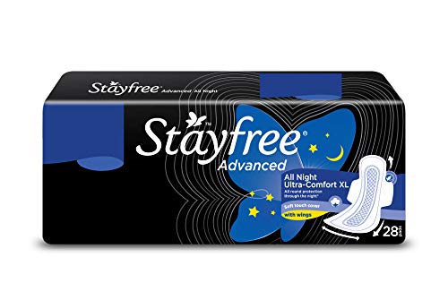 Stayfree Advanced Extra Large All Night Soft Cover Sanitary Pads For Women With Wings, 28 Pads