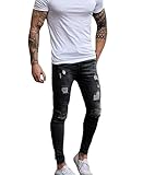 XARAZA Men's Ripped Skinny Denim Jeans Slim Fit Stretch Pencil Pants (Black, W30)