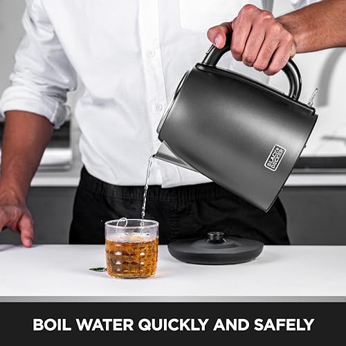 BLACK+DECKER 1.7L Premium Stainless Steel Electric Kettle - 2200W Fast Boil, Cordless Design, Auto Shut-Off, Boil Dry Protection, Metallic Finish with Chrome Accents | SSJC175-B5