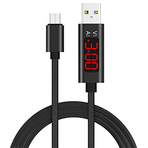 Micro USB Cable Quick Charge for Android, VOLMON Power Meter QC 3.0 Fast Charging Cord, Voltage and Current Tester Cable, 3.3 ft Nylon Braided High Speed Data Sync and Charging, Real-time Display
