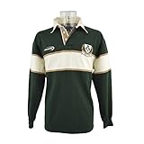 Polo Shirt with Cream & Gold Stripe and Ireland Shamrock Crest, Green colour