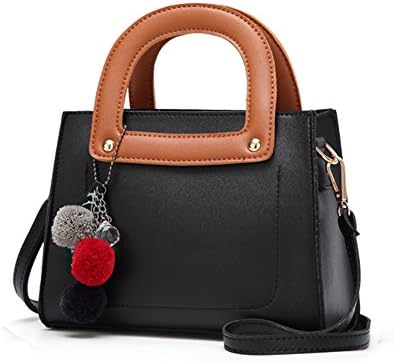 Black Purses Handbags for Women Small Handbags Black Faux Leather Handbags with Pompons
