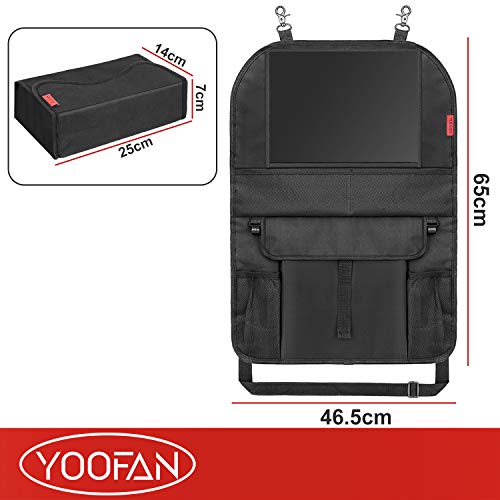 YOOFAN Kick Mats Back Seat Protector, 2 Pack Car Back Seat Organizer for Kids with 10'' Touch Screen Tablet Holder + Multi-Pocket, 1 Free Tissue Box