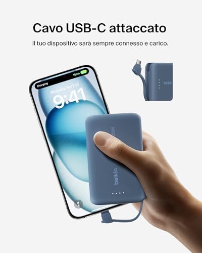 BoostCharge Power Bank 10000mAh con Cavo USB-C Integrato - Blu