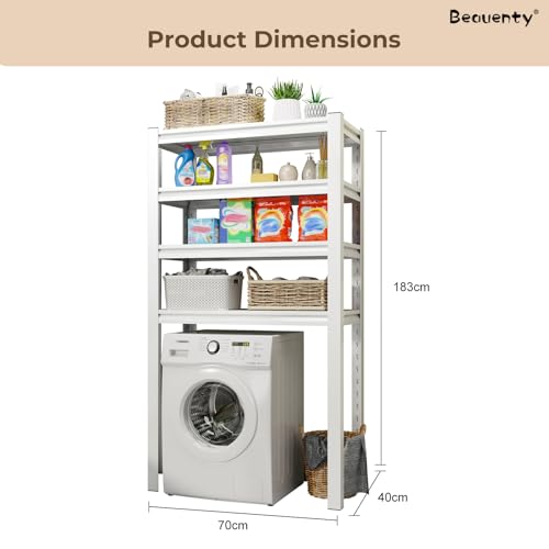 Beauenty 4-Tier Over Washing Machine Rack, Over Flip-top & Drum Washing Machine Dryer Storage Shelf, Adjustable Shelving Units Space Saver, Heavy Duty Balcony Organizer Rack (27.6"*15.8"*72") (White)