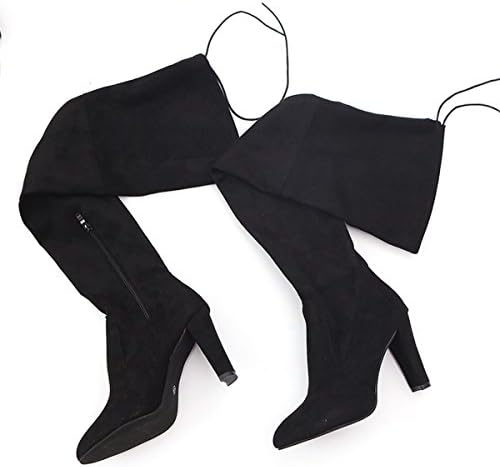 Thigh High Wide Womens Boots Side Zip Chunky High Heel Faux Suede Over The Knee Boots for Women