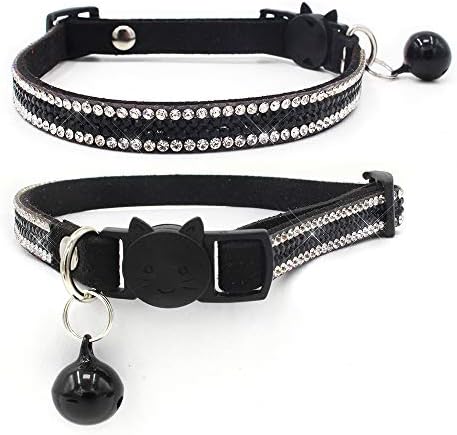 Mummumi Pet Collar, Bling Rhinestone Small Cat Collar Safe Buckle Soft Elastic Necklack Bell Pendant Collar for Puppy Small Cat