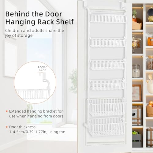 Beauenty Over Door Hanging Pantry Organizer Storage, 6-Tier Organization Rack, Home Bathroom Kitchen Storage Shelves for Cabinet, Large Capacity Hanging Seasoning Organizer, Laundry Room Organization