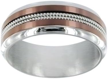 Phebus 15/0256-IPF Men's Stainless-Steel Ring with Twisted Double Central Band - IP Coffee-Coloured Bands