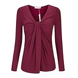 Simier Fariry Women V Neck Twist Knot Front Long Sleeve Blouse Top