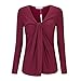 Simier Fariry Women V Neck Twist Knot Front Long Sleeve Blouse Top