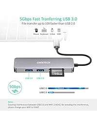 CHOETECH multipuerto USB-C Hub adaptador con 4 K HDMI (30 Hz) salida de vídeo, 2 puertos USB 3.0 y SD y TF lector de tarjetas para 2016 2017 Macbook pro, 2015 2016 Macbook y más