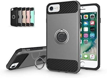iPhone 7 Case, iPhone 6S Case, iPhone 6 Case, All-Round Protection with Free Rotating Metal Ring Holder Kickstand in TPU+PC+Carbon Fiber, For iPhone 7/6S/6, Titanium (4.7")