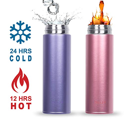 DILLER Vacuum Insulated Water Bottle,Stainless Steel Thermos Coffee Travel Mug BPA-Free Thermos FlaskÂ ,Keeps Cold 24H, Hot 12H,17 oz (purple)