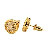 BALA Cubic Zirconia Stud Earrings for Men Guys Big Round Surgical Steel Post White, Black Gold Pave Diamond Hypoallergenic for Sensitive Ears 7mm,10mm