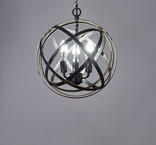 New Legend Pivoting Interlocking Rings Sphere 3-Light Pendant Chandelier, Antique Black Finish