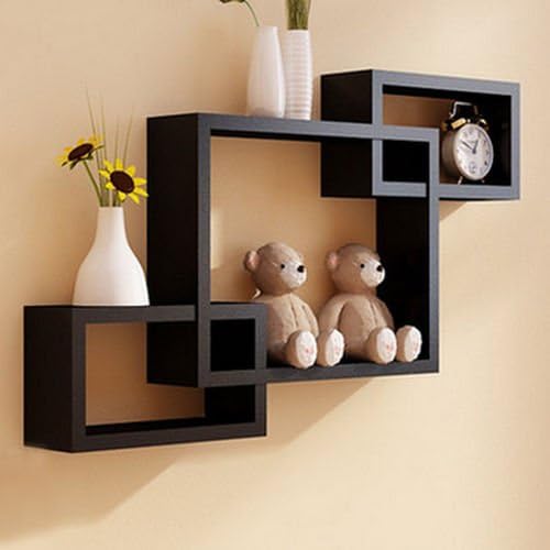 Black Intersecting 3 Rect Boxe Floating Shelf Wall Mounted Home Decor