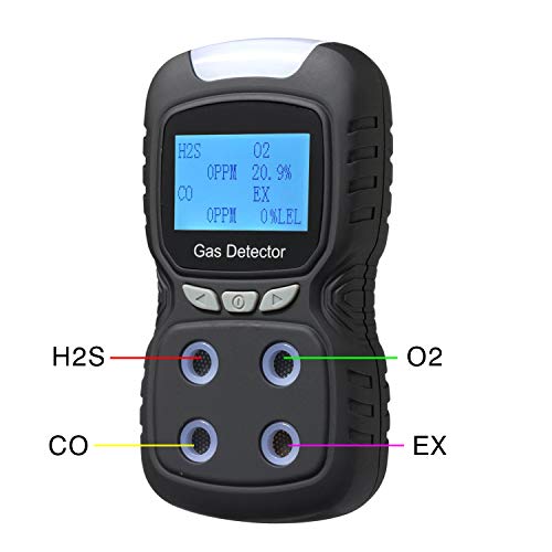 Gas Detector, Rechargeable Portable 4 in 1 Gas Clip 4-Gas Monitor Meter Tester Analyzer Sound Light Shock,2-Year Detector