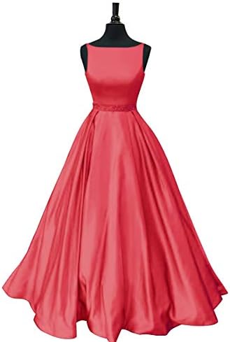 Staypretty Prom Dresses Long Satin Beaded A-line Formal Dress for Women with Pockets 2019