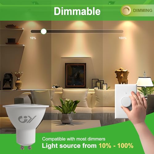 GY GU10 Dimmable LED Bulb, 4.9W 780LM, 3000K Warm White, 120° Wide Beam, Energy Saving, Eye Protection, GU10 LED Bulbs Dimmable, 10 Units (Pack of 1)