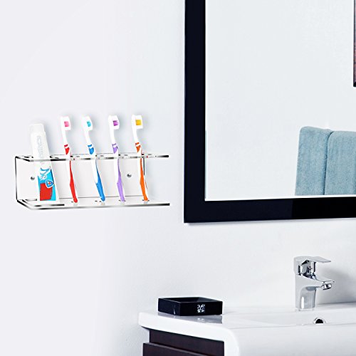 MyGift Wall Mount Toothbrush Holder, Bathroom Storage Shelf, Modern