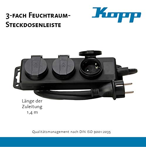 Kopp 3-Fach Feuchtraum-Steckdosenleiste mit Deckel 1,4m Kabel I Robuste Mehrfach-Steckdose anschraubbar + aufhängbar I… – Bild 5