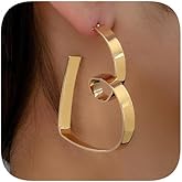 Gold Plated Heart-Shaped Hoop Earrings Statement Drop Dangle Design Lightweight Fashion Jewelry for Women