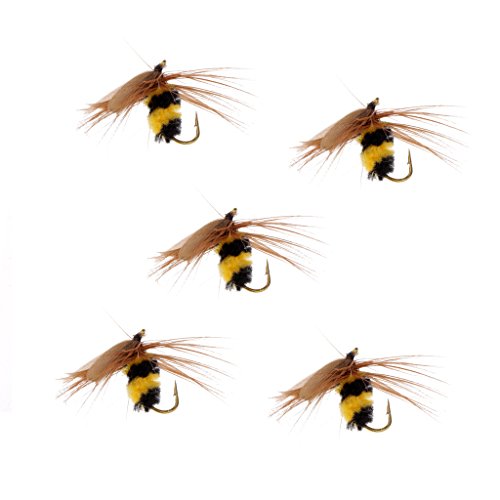 Baoblaze 5Pcs Artificial Feather Bumble Bee Fly Fishing Flies Trout Bass Bumble Bee Flies Lures Bait Bee