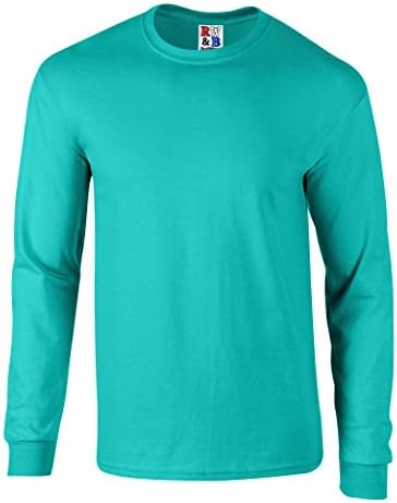 Men's Heavyweight 100% Cotton Long Sleeve T Shirt Made in USA by R W &amp; B S-3XL Seafoam Large