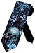 Three Rooker Skull Ties Mens Halloween Tie Floral Blue Necktie