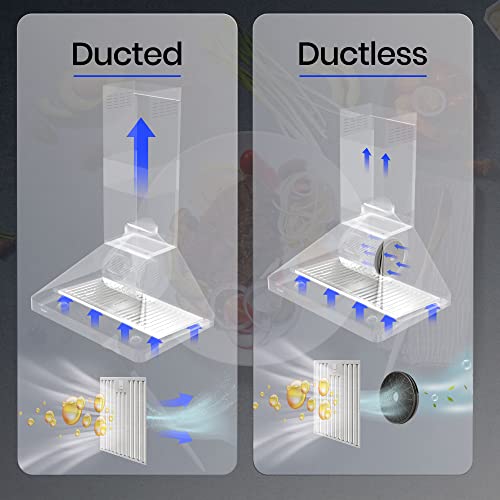 EKON Wall Chimney Range Hood 30", Ducted/Ductless Convertible Range