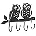 MyGift Wall Mounted Black Metal Key Rack Holder Organizer with 4 Hooks and Owl Design, Entryway Wall Hanging Storage Organizer for Keys, Laynard, Light Coat and Hat