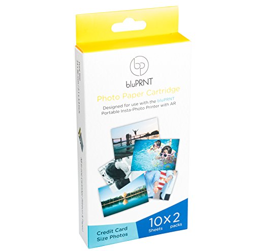bluPRNT 3.4 x 2.1 inch Premium Photo Paper Cartridge - 20 PACK - Compatible With bluPRNT Portable Instant Photo Printer With Augmented Reality (20 Sheets)
