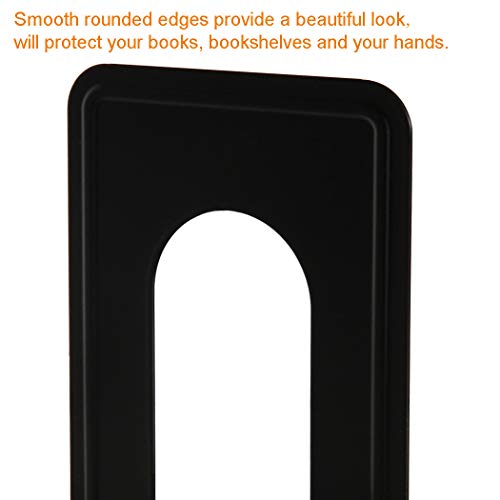 Heavy Duty Bookends for Shelves, Anti-Slip Base, Black, Great for Library, Office, Home, School, 4 Pairs
